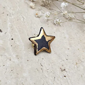 Black fine ceramic porcelain pin with 22k gold plating
