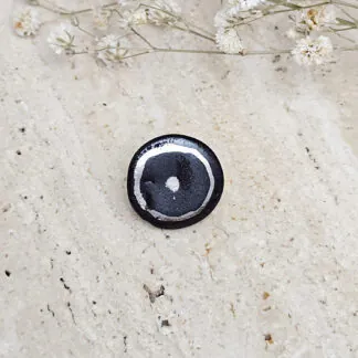Black fine ceramic porcelain pin with silver accents (white gold)