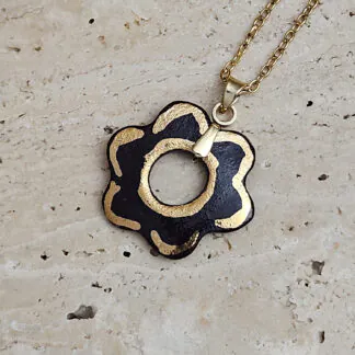 Two-sided black fine ceramic porcelain designer necklace with 22k gold plating