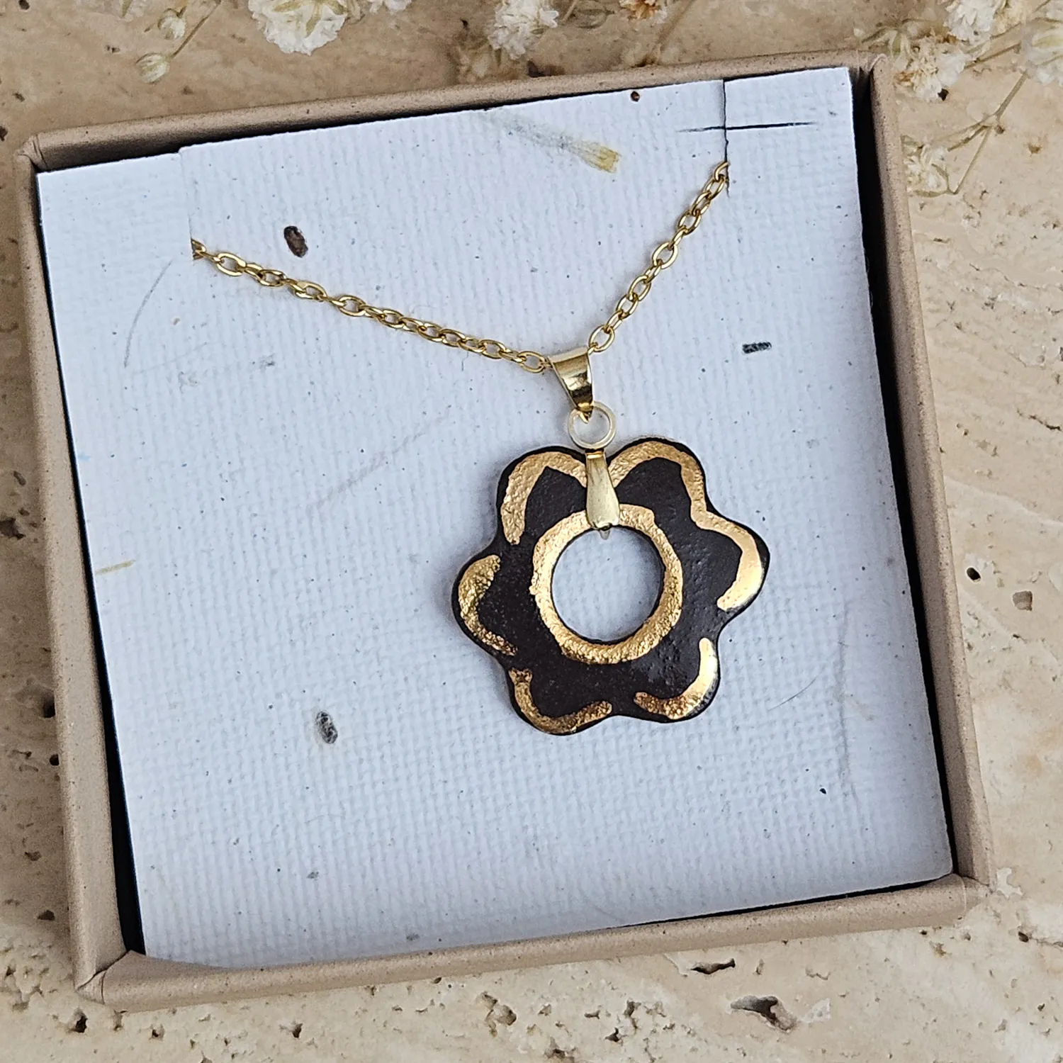 Two-sided black fine ceramic porcelain designer necklace with 22k gold plating - Image 3