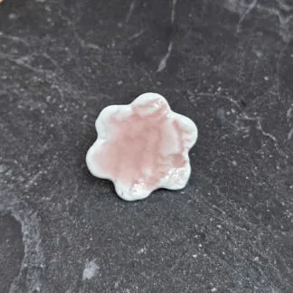 Rose pink fine ceramic porcelain pin - embossed crocheted pattern