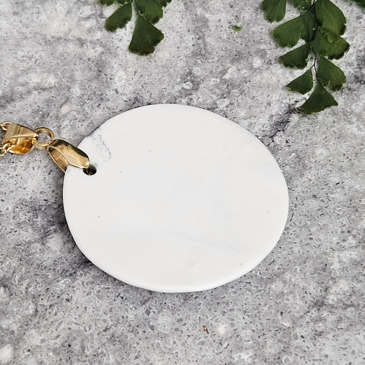 Emerald green fine ceramic porcelain designer necklace - embossed plant with 22k gold plating and moon pendant - Image 3