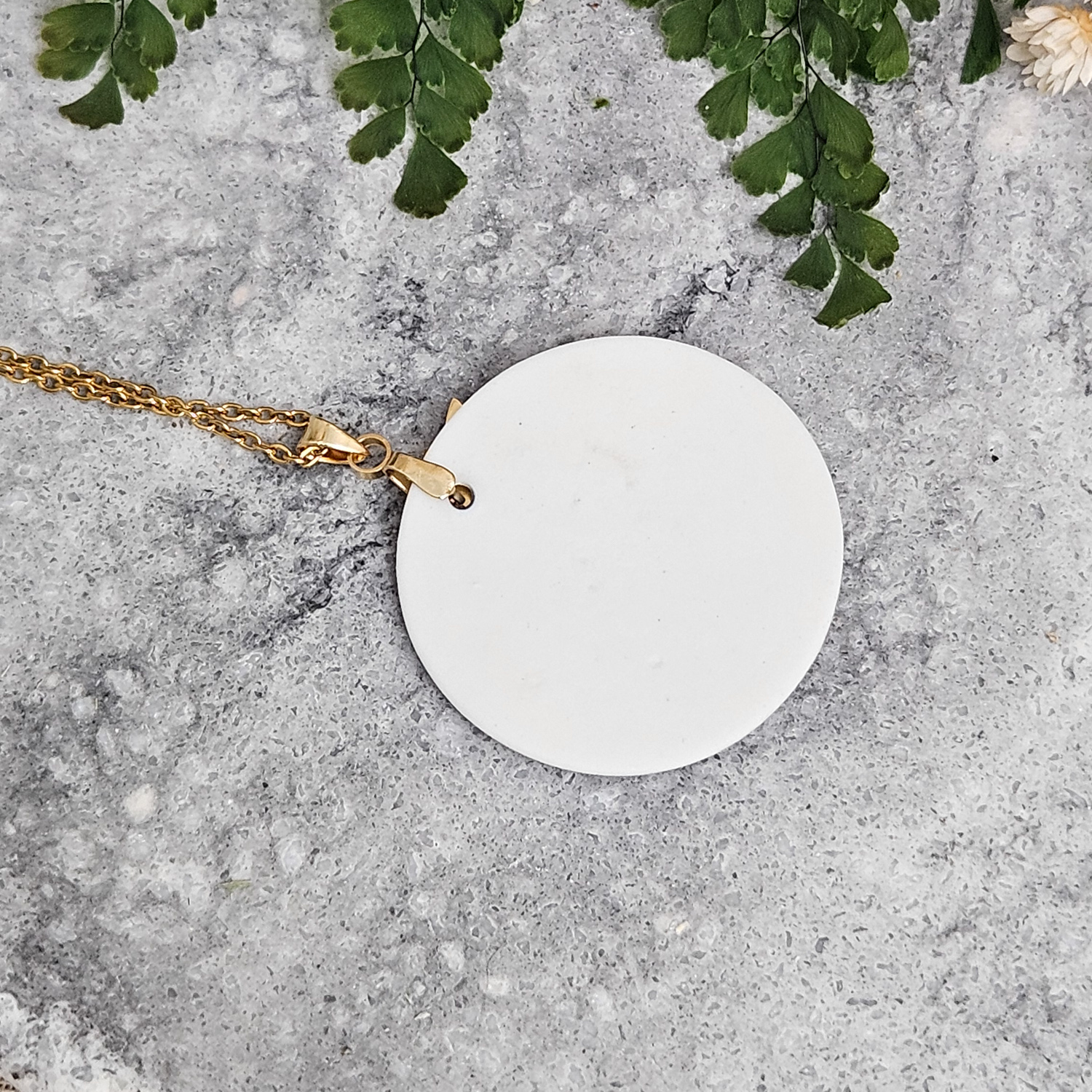 Cobalt blue fine ceramic porcelain designer necklace - embossed plant with 22k gold plating and dragonfly pendant - Image 3