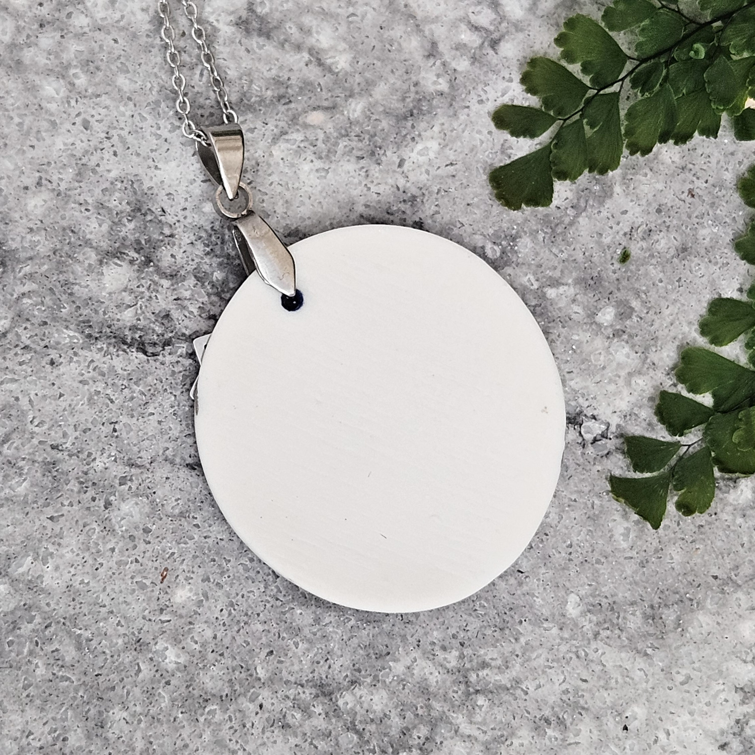 Cobalt blue fine ceramic porcelain designer necklace - embossed plant with silver white gold and star pendant - Image 3