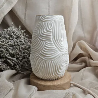 Carved fine porcelain handmade ceramic table lamp with gold - organic pattern