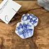 Blue hexagonal napkin earrings