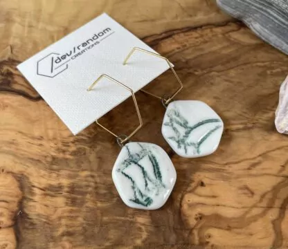Green hexagonal napkin earrings