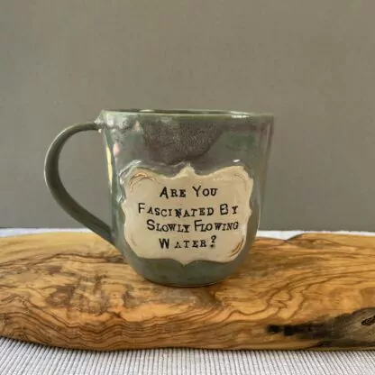 Pinkish-green sparkly unicorn mug "Are you fascinated by slowly flowing water?" - Image 2