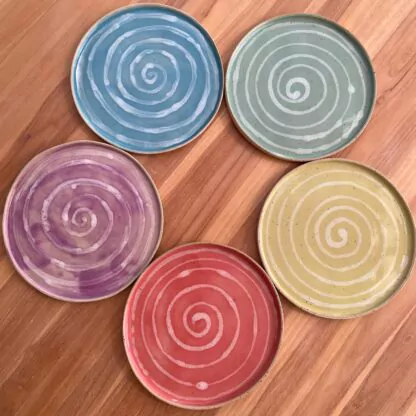 Yellow dinner plate with white spiral - Image 5